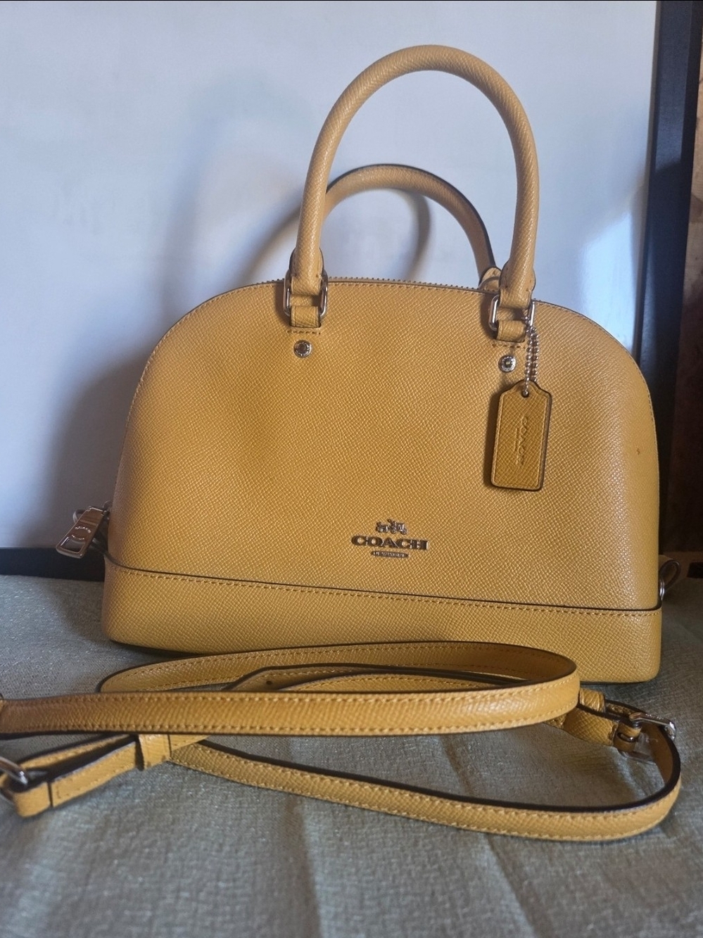 COACH Pebbled Leather Dome Satchel - Mustard